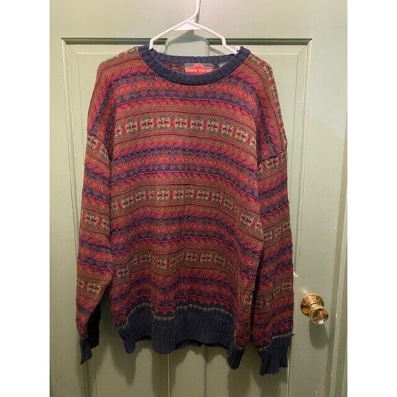 Vintage 90s Stone Haven Mens Sz L Knit Crewneck Abstract Grandpa Sweater Retro - Picture 1 of 6
